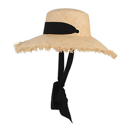 Gemvie Women's Upf 50+ Straw Sun Hat Wide Brim Floppy Fedora Straw Hat Beach Raffia Sun Hat With Chin Strap Beige #TOP1