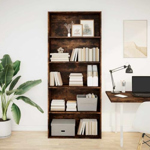 Image of Kitchen Shelf Bookcase Storage Rack - 80x30x189 cm Rustic Oak Wood Ideal for Office Living Room Pantry Basement - Stylish & Functional nizer