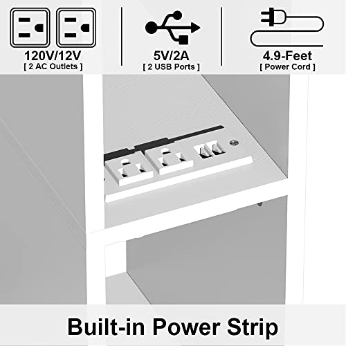Tohomeor C Shaped End Table With Wheels And Storage Shelf For Coach And Bed Snack Side Table Sofa Table Living Room Tv Tray Table Nightstand For Bedroom (1, White, Tall) #TOP2