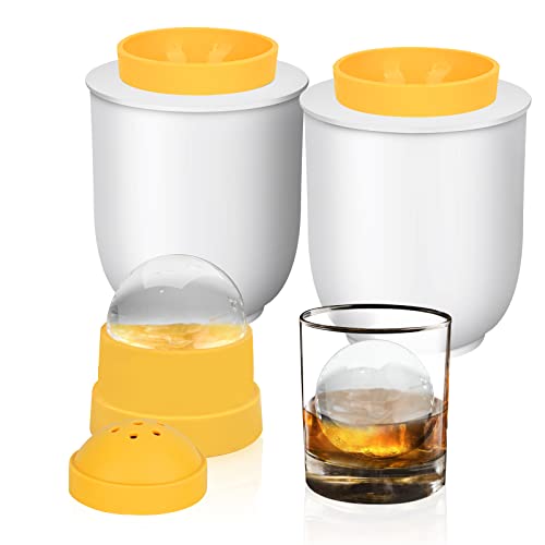 2023 New Improved Kayyuki 2 Pack Crystal Clear Ice Ball Maker Mold, Whiskey Ice Mold Large 2.8 Inch, Silicone Round Ice Cube Tray For Freezer, Sphere Ice Mold Maker For Whiskey, Cocktail And Drink #TOP1
