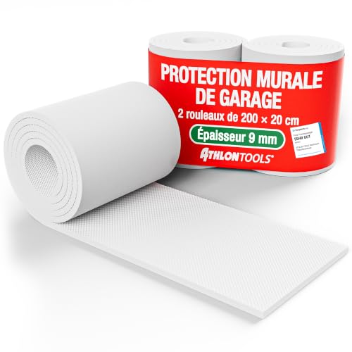 ATHLON TOOLS Mousse Protection Garage Protège Portière Voiture 9mm Blanc | 2 rouleaux de 2 m en mousse EVA épaisse autocollante : protège aussi le mur, imperméable et antichoc, pose sans perçage