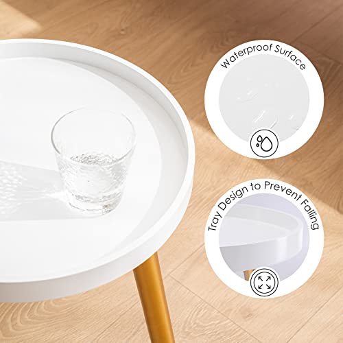 Apicizon Round Side Table Set Of 2, White Gold Tray Nightstand Sofa Coffee Table End Table For Living Room, Bedroom, Small Spaces, Easy Assembly Bedside Table, 15D X 15W X 18H In #TOP4