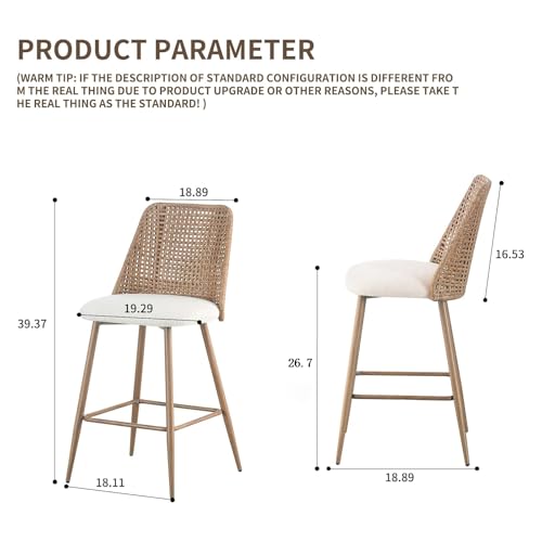 YLKHOME Silla de Bar Rattan Set de 2, Taburetes de Altura para Barra, Moderno con Respaldo de Rattan PE y Asiento Suave, Sillas Altas para Cocina miniatura 2