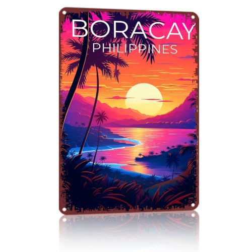 KIEMCZ Retro Sunset Beach View of Boracay Philippines Travel Art Print