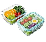 MerryNine Lot de 2 boîtes à déjeuner, conteneurs en verre de 1040 ml avec couvercles, rangement et organisation de la cuisine, plat Pyrex avec couvercle, conteneurs de préparation des repas, boîtes de rangement réutilisables, organiseurs de réfrigérateur, récipients de stockage des aliments