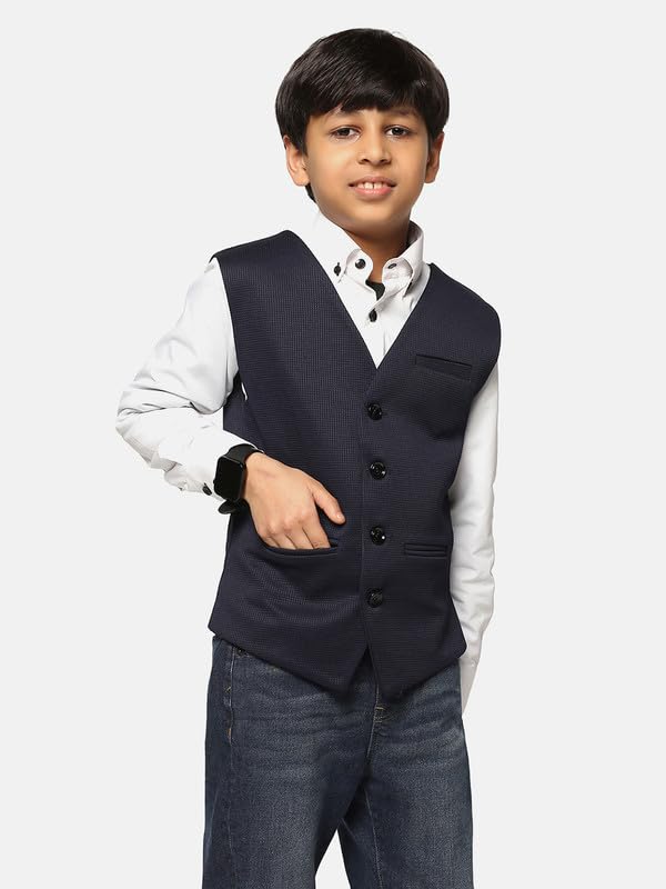 tututree Boys Nehru Jacket | Kids Indo-Western Waistcoat, Modi Coat, Sleeveless Kurta Vest for Wedding, Party & Ethnic Wear | Adjustable Fit | Ages 3–14 Years (Blue, 4 to 5Y) 2