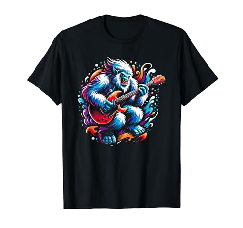 Bigfoot Guitar Guitarist Sasquatch Musician Colorful Rock T-Shirt