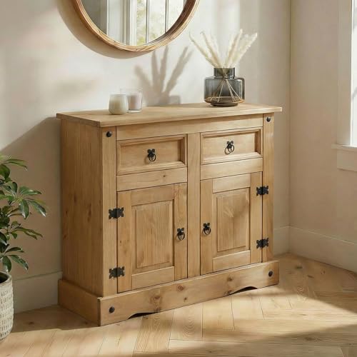 CARO-Möbel Kommode Salsa, Kommode Kiefer massiv gebeizt, mit 2 Schubladen und 2 Türen, Landhausstil, Landhaus, Buffetschrank
