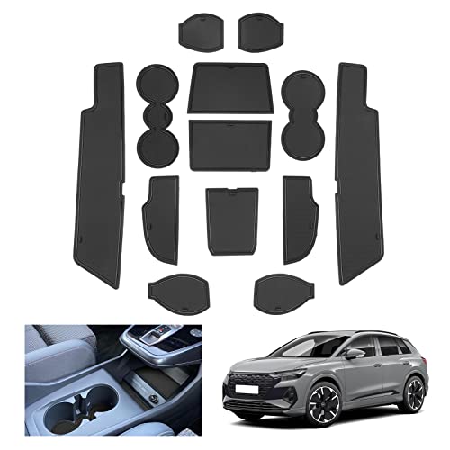 GAFAT Compatibile con Audi Q4 e-tron EV Electric 2021-2024 2025 Tappetini Antiscivolo, Q4 Etron Sportback Tappetini in Gomma per Console Centrale, Cuciture della Porta, Q4 etron Accessori (Nero)