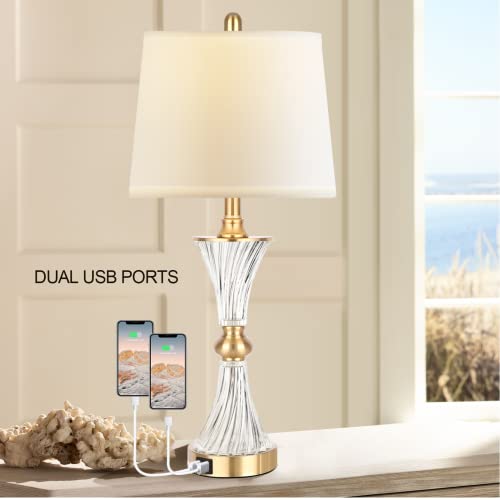 Hamucd Touch Table Lamps for Bedroom Set of 2 Modern Living Room 3 Way Dimmable Gold Glass Bedside Nightstand Lamp for End Table with 2 USB Charging Port,2 Bulbs Included by Hamucd - Used condition - Image 5