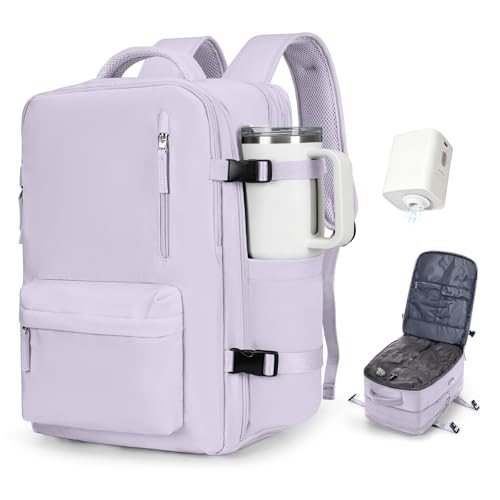 Image of winspansy Vacuum Backpack Travel with Pump Carry on Luggage Flight Approved Essentials Personal Item Travel Bag with Vacuum System Waterproof Compression Backpack for Women Men Mochila de Viaje Purple