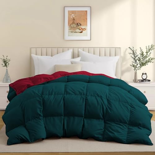 Image of Duel Tone Luxury Comfort 500 GSM Winter Comforter King Size 90 inchX106 inch - Heavy Winter Blanket 500 GSM Microfiber Fill - Duvet /Blanket King Size - Teal /Burgundy Color