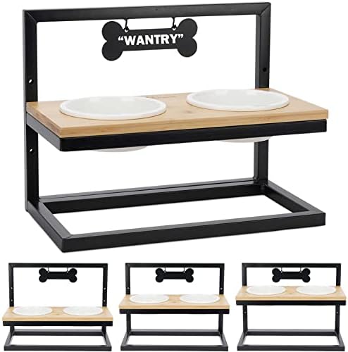 Elevated Dog Bowls Adjustable to 3 Heights with Marker, Antirust Stainless Steel Frame Raise Pet Feeder for Dog, Update Break-Resistant/Safe Melamine Food and Water Bowls, Black - Patented