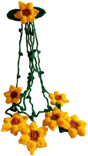Handmade Crochet Sunflower Hair Clip, Yellow Cotton Yarn with Green Leaves, Cascading Floral Design