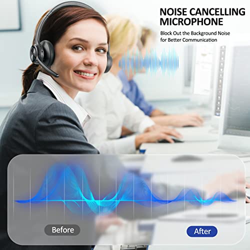 Ekvanbel Bluetooth Headset V5.2, Wireless Headphones With Noise Cancelling Microphone, On Ear Wireless Headset For Cell Phones Laptop Computer #TOP4