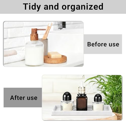 TAIVIN 2 Stück Badezimmer Tablett,Deko Ablageschale aus Weiße Marmoraderung Silikon,20 x 10 cm Rechteckige Tabletts,Geeignet für Bad,Küchen,Schminktische und Wohnzimmer