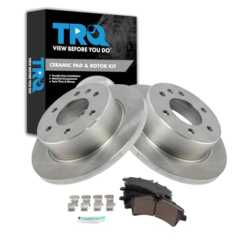 Image of TRQ Rear Brake Pad and Rotor Set Ceramic Solid Rotors Compatible with 2007-2009 Dodge Sprinter 3500 2007-2018 Freightliner 3500 2010-2018 Mercedes-Benz Sprinter 3500
