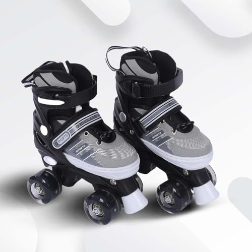 ENDLESS EL1029 Adjustable Roller Skate | Color: Black | Size: Medium (US1-US5) | for Kids 6 to 12 Years | Strong Chassis and 70 mm PU 4 Flashing Wheels | ABEC 7 Bearings | Indoor-Outdoor