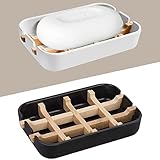 Aoheuo Modern Bamboo Fiber Soap Dish (Removable), Black or White, Random Color. 5.12 Long by 3 Wide,