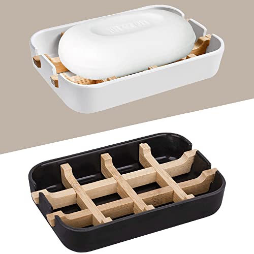 Aoheuo Modern Bamboo Fiber Soap Dish (Removable), Black Or White, Random Color. 5.12 Long By 3 Wide, 0.98 Inches High, Used In Kitchens, Bathrooms, And Bar Sinks #TOP2