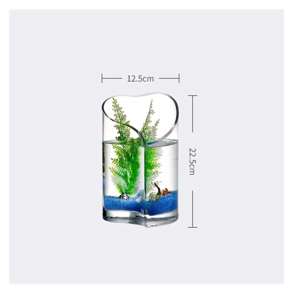 Aquarium Kleines Glas-Goldfisch-Aquarium for den Schreibtisch, Mini-Herz-Aquarium, 12,5 cm x 22 cm