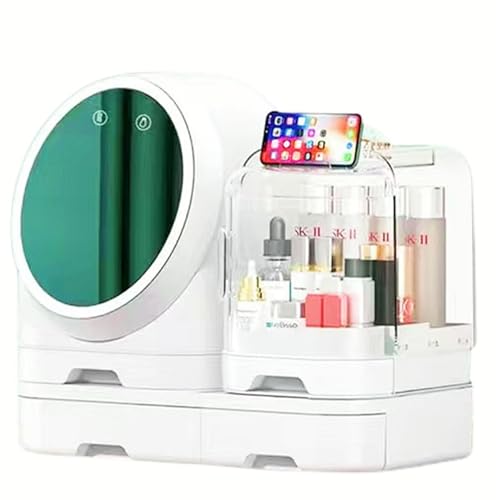 ZanPol メイクアップ オーガナイザー 収納ボックス ジュエリーボックス コスメティック 収納 モダンメイクアップストレージオーガナイザーボックス、ミラー付きメイクアップストレージボックス、引き出し付きコスメティックメイクアップオーガナイザー (ホワイ