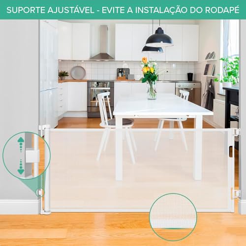 Portão Segurança Bebês Pets Cercadinho Grade Retrátil Safety (Branco, Padrão)