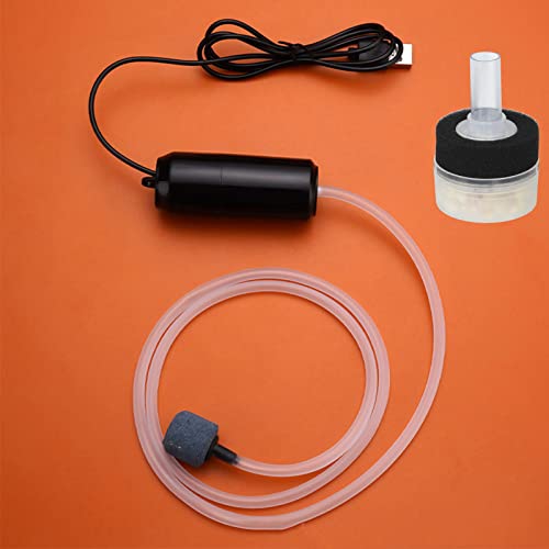 Portable Mini Usb Aquarium Fish Tank Oxygen Air Pump With 1 Biochemical Sponge Filter, 1 Air Stone For Shirmp Nano Fish Tank & Transporting Aquatic (Black) #TOP17
