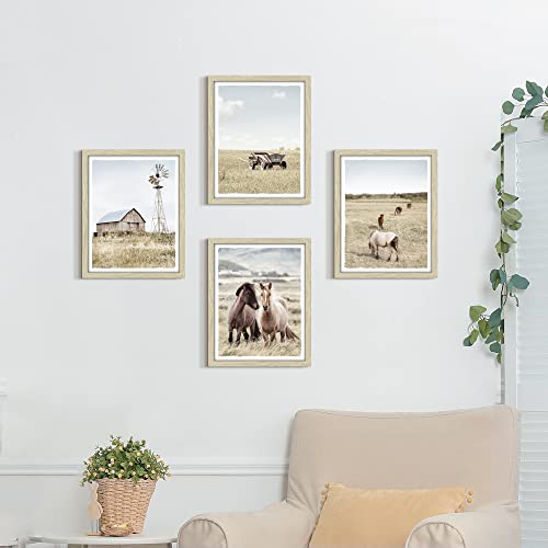 Farmhouse Wall Art Barn Picture: Rustic Framed Country Horse Print Decor Living Room Bedroom Modern Farm Landscape Old Truck Painting Vertical Nature Scene Countryside Animal Tractor Artwork For Home #TOP2