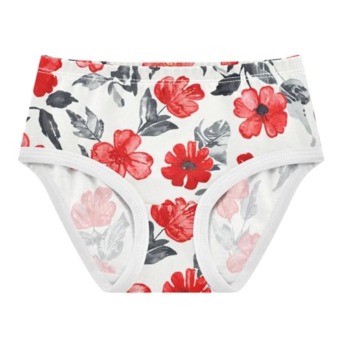 Cotton Toddler Underwear Custom Red Flower Gray Floral Girl Panties Cute Artistic Undies Kids Briefs 2t