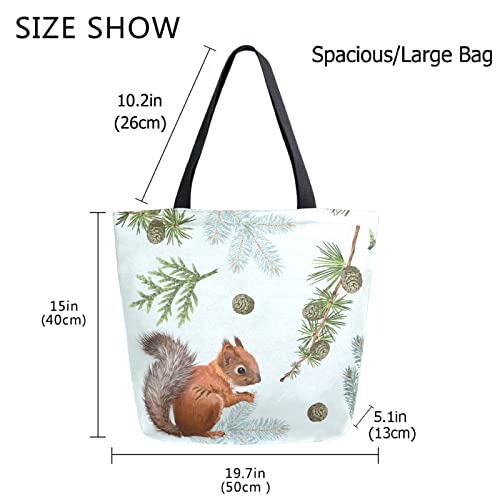 Chic Extra Large Shoulder Grocery Tote Bag, Pine Branch Squirrel Canvas Reusable Handle Bags for Men Women Gym Weekender Picnic Beach Travel Home Storage Market Shopping4
