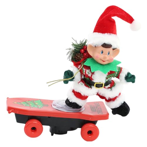 Qectial Adorno Navideño Eléctrico de Juguete, Multifuncional, Fácil de Montar, Niños, Figura Musical, Patinador Navideño P, Duende, Individual