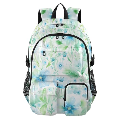 Mochila para ordenador portátil de 17.5 pulgadas con diseño de flores azul y verde para viajes