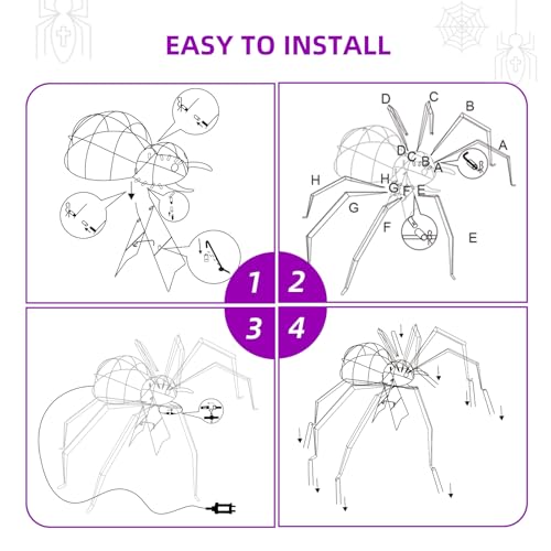 Halloween Decorations Outside Giant Spider - HOYECHI Outdoor Halloween Decor Lighted Spider 4.2FT, Light Up Spider with 90 LED Lights, Ground Stakes, for Front Yard Porch Gardens Lawns Party - image 4