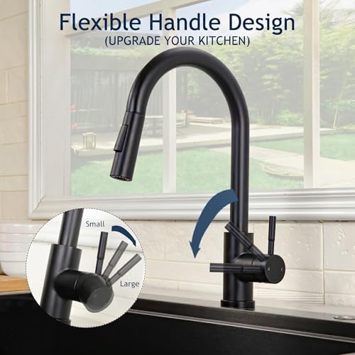 Hotis Black Kitchen Faucet with Pull Down Sprayer, High Arc Stainless Steel Bar Faucet Single Hole, Single Handle Bar Sink Faucet Black, Commercial Farmhouse RV Bar Sink Faucet, HT-KF100 by HOTIS HOME - Used condition - Image 2