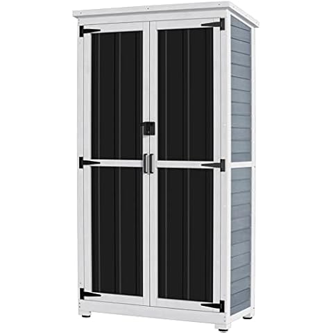 GDLF Outdoor Storage Cabinet Wood & Metal Garden Shed with Waterproof Roof and Sturdy Lockable Doors 66" Cover