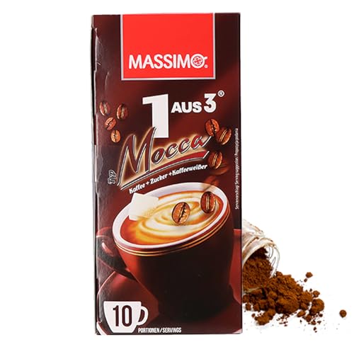 Massimo 1 de 3 café instantáneo Mocca, 160 varillas de 18 g, café soluble, bebida en polvo con café soluble, azúcar y blanqueador de café