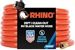 Camco 22990 25ft RhinoFLEX 5/8 pouces ID Réservoir d'eau gris/noir Nettoyez le tuyau Idéal pour rincer l'eau noire, les réservoirs d'eaux grises ou les réservoirs de fourreaux, orange