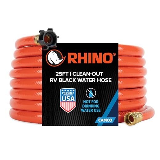 Camco 25ft RhinoFLEX Gray/Black Water Tank Clean Out Hose - Ideal For Flushing Black Water, Grey Water or Tote Tanks 5/8" Inside Diameter (Orange) (22990)