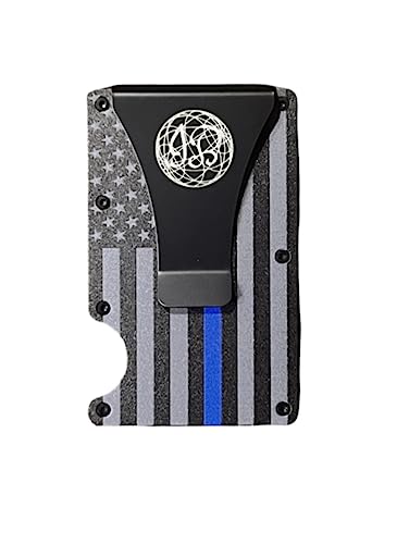 Thin Blue Line American Flag Engraved, Minimalist Wallet, Rfid Blocking Aluminum Slim Wallet With Money Clip (With Money Clip) #TOP3