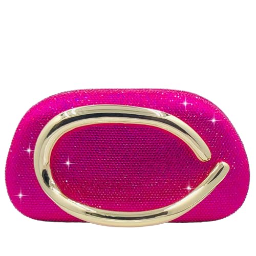 Boutique De FGG Mini Rhinestone Clutch Purse for Women Formal,Evening Bags Sparkly Crystal Clutch Purses,Wedding Handbags,Hot Pink