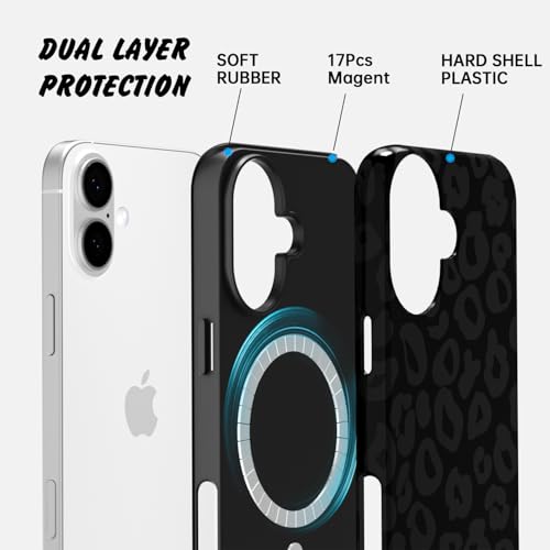 Coque rigide iPhone 16 imprimé guépard premium avec support magnétique