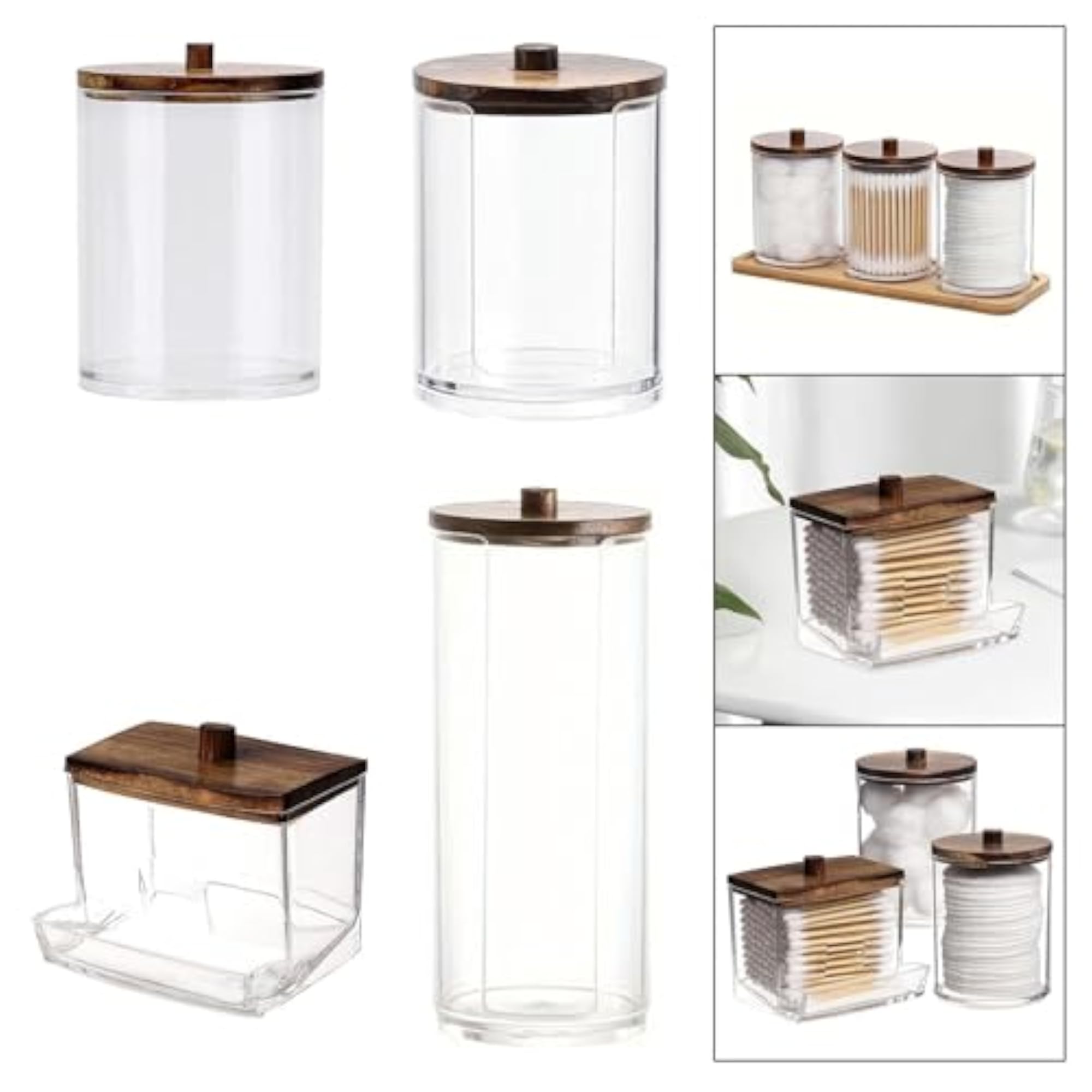 5x Cotton Swab Storage Canister, Transparent Holder