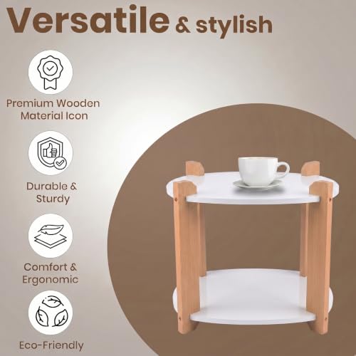 Image of Modern Square Side Table, Home Decor for Living Room, Bed Side Tables for Bed Room, stools for Home, Furniture for Home, 2-Tier White Shelves