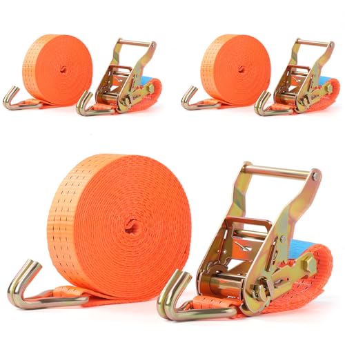 Image of Pamatio 2 X 2000 KG Ratchet Straps with Double Hooks, 6m x 38mm Heavy Duty Ratchet Strap Tensioning Belts Adjustable Tie Down Strap Lashing Straps for Motorcycles, Car, Trailer, Household