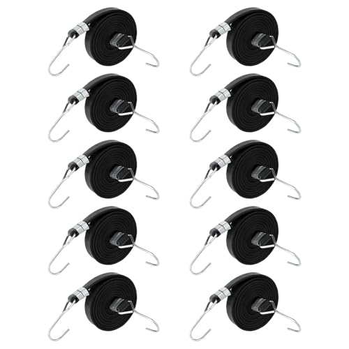 EXQIOUR 10 correas elásticas negras de alta elasticidad con cordón de gancho para equipaje al aire libre, motocicletas, bicicleta, correa ancha