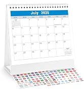 Mini Desk Calendar 2025-2026 with Stickers, 18 Months Standing Flip Small Desk Calendar 8" x 6" R...