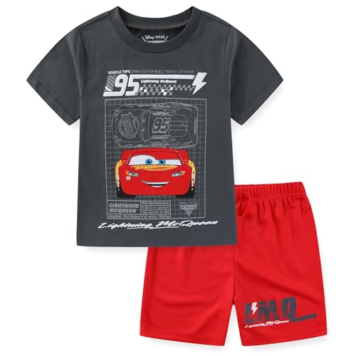 Disney Cars Lightning McQueen Boys Short Sleeve T-Shirt and Mesh Short Set for Toddler and Big Kids