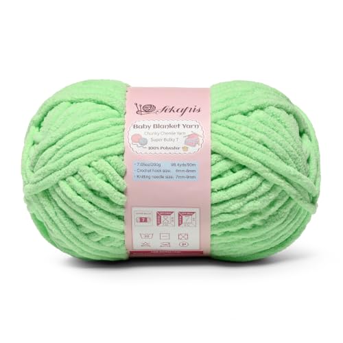 Image of Aqua Green 7.05 oz /98.4 yds Chunky Chenille Yarn for Crocheting, #7 Super Bulky Baby Blanket Yarn for Crocheting Soft, Fluffy Velvet Yarn for Knitting, Amigurumi Crochet Yarn for Crafts
