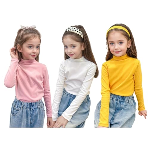 Image of Toddler Long Sleeve Shirt Girls White Turtleneck Thermal Tops Mock Neck Solid Tee Stretchy for Girls Boys Winter Wear